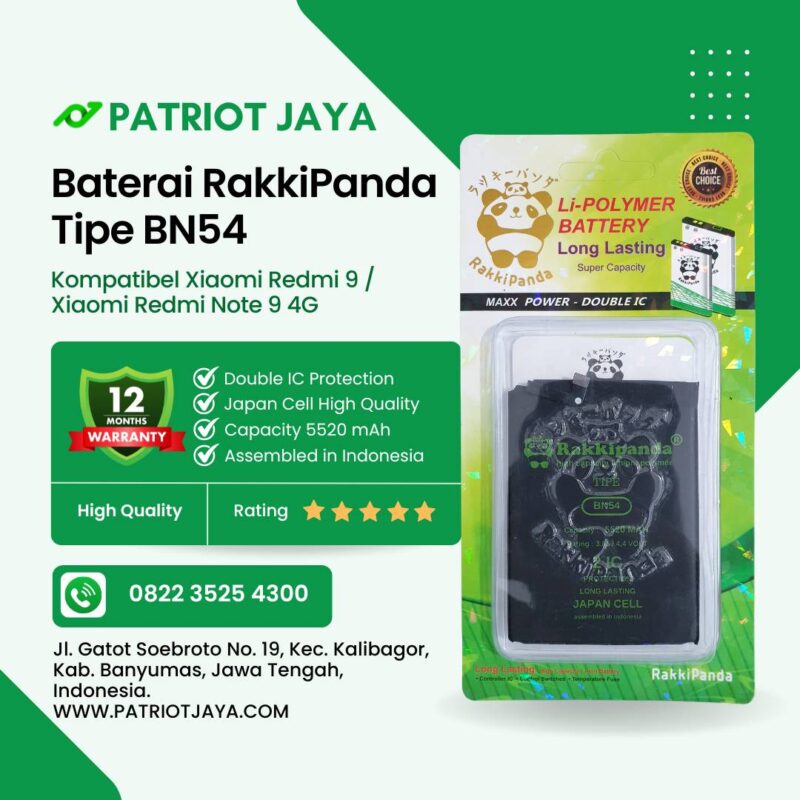 Baterai Rakkipanda BN54 Xiaomi Redmi 9 / Xiaomi Redmi Note 9 4G