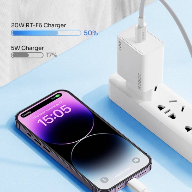 Charger Robot RT-F6 20W Type-C to Lightning Mengisi daya 50% Iphone 14 dalam 30 menit