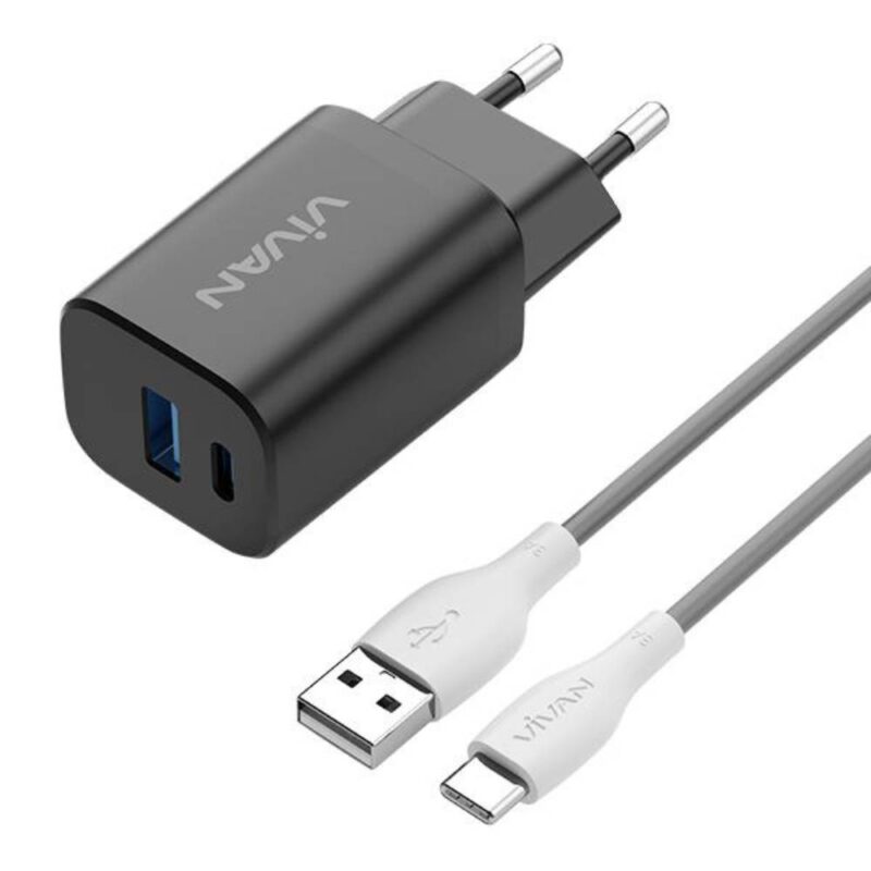 Charger Vivan Power Super30 30W Dual Port USB-A & Type-C